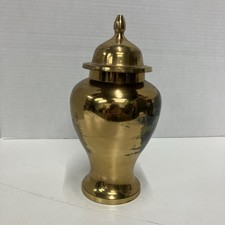 Vintage Brass Ginger Jar Table Lamp on Black Wood Base with Black Coolie Shade — listing 6