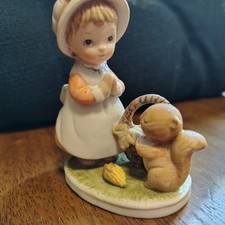 Vintage Praying Squirrel/Chipmunk in Bed with Teddy Bear Resin Figurine