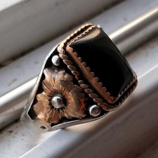 Men's Yellow Gold Black Onyx Signet Ring with Diamond Accents