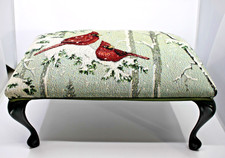 Vintage Queen Anne Style Footstool with Cabriole Legs and Floral Tapestry Upholstery — listing 5