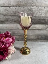 Vintage Brass Table Lamp with Blue Frosted Cut-Glass Hurricane Shade and Clear Chimney — listing 3
