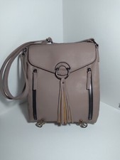 Kiss Me Couture Mauve Vegan Suede Saddle Crossbody Bag with Tooled Floral Embossing and Whipstitch Trim — listing 6