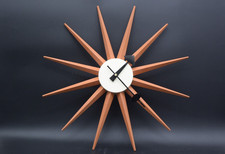 Mid-Century Modern Starburst Sunburst Wall Clock with Walnut Spikes Reproduction or unbranded