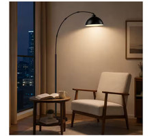 Modern Arc Floor Lamp with Geometric Wire Cage Shade and Round Weighted Base, listing 2