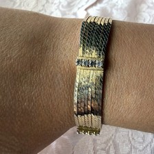 Vintage Woven Mesh Link Bracelet with Textured Center Panel, Silver-Tone or Sterling