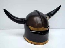 Reproduction Steel Horned & Spiked Viking/Barbarian Helmet with Brass Lion Emblem — listing 3