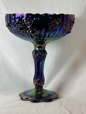 Fenton Carnival Glass Amethyst Dragon and Lotus / Iris Herringbone Ruffled Bowl