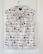 Cream Long Sleeve Blouse with Black Heart Print