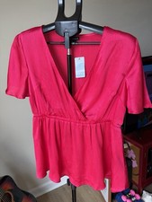Torrid Peplum Georgette Flutter Sleeve Blouse in Blue Horizon, Size 00 (M/L 10)