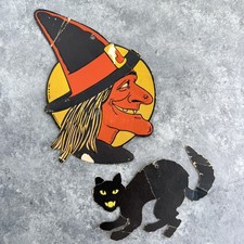 Vintage H.E. Luhrs Die-Cut Cardboard Halloween Witch Head Decoration, listing 3