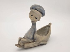 Ceramic Nautical Rowboat Planter with Fishing Net Detail