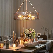 Drum Pendant Chandelier with Textured Glass Panels and Brushed Nickel Frame — listing 5