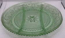 Green Depression Glass Footed Bowl / Console Bowl with Floral Sandwich Pattern — listing 3