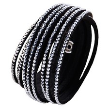 Wide Pavé Rhinestone Scrollwork Statement Bracelet, Silver-Tone — listing 4