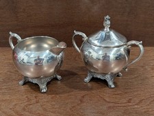 Antique Victorian Silverplate Creamer and Sugar Bowl Set with Engraved Floral Motif — listing 4