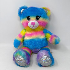Tie-Dye Rainbow Plush Teddy Bear with Pink Face and Belly