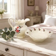 Antique Victorian Floral Transferware Wash Pitcher (Ewer) — listing 2