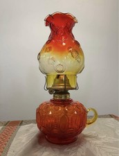 Vintage Amberina Glass Kerosene Oil Lamp with Clear Chimney