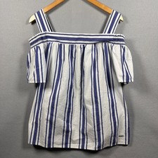 Nautica Jeans Pink Smocked Ruffle Short-Sleeve Blouse, Size L, NWT