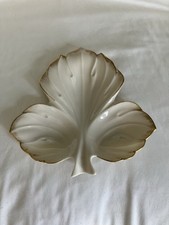 Lenox Ivory Porcelain Double Leaf-Form Divided Dish with Center Handle and Gold Trim — listing 5