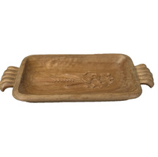 Grouping of Vintage Items: Wooden Tray with Cut Handles, Green Ceramic Bowl, and Turned Wood Canister