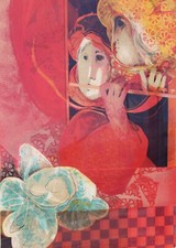 Alvar Sunol Original Color Lithograph of Two Figures with Flowers, Signed & Numbered 263/275