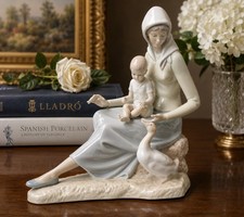 Lladró-Style Porcelain Figurine of Mother and Child in Pastel Blue Glaze — listing 4