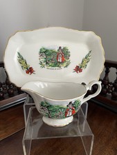 James Kent Old Foley "Souvenir of Ireland" Rectangular Trinket / Pin Tray with Colleen at Spinning Wheel