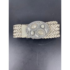 Vintage Chico's Braided Black Leather Belt with Large Hammered Brass Oval Buckle — listing 2