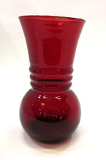 Vintage Royal Ruby Red Glass Ball Pitcher with Applied Handle and Ribbed Neck, listing 3