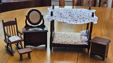 Dollhouse Miniature French Louis XVI Style Canopy Bed, Hand-Painted Pale Blue with Gilt Accents, 1:12 Scale — listing 4