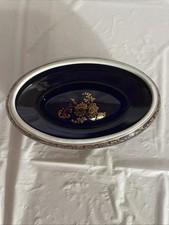 Cobalt Blue & Gold Floral Porcelain Trinket Dish with Pink Rose Center — listing 5