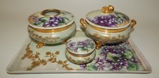 Antique Limoges Porcelain Dresser/Vanity Set - GDA (Gérard, Dufraisseix & Abbot) Rose Decorated 4-Piece — listing 2