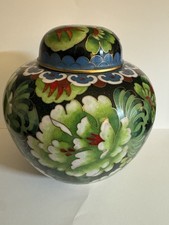 Chinese Cloisonné Lidded Ginger Jar with Cherry Blossom Motif on White Ground — listing 5