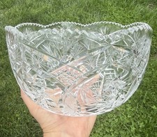 Cut Lead Crystal Footed Bowl 10 inch with Star and Fan Pattern — listing 4