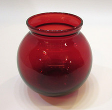 Vintage Royal Ruby Red Glass Ball Pitcher with Applied Handle and Ribbed Neck, listing 2