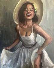 Original Contemporary Acrylic Portrait Painting of a Woman on Canvas Yes - signed/labeled on back