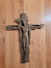 Mid-Century Modernist Bronze Crucifix on Cherry Wood Cross