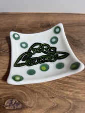 Fused Art Glass Plate with Green Celtic Knot Design on Black Ground — listing 4