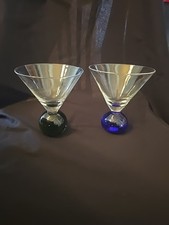 Art Glass Martini Cocktail Glass with Cobalt Blue Controlled-Bubble Ball Stem — listing 4