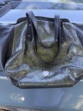 Romy Gold Black Leather Satchel Handbag with Front Zip Pocket