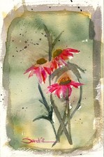 Framed Original Watercolor Still Life of Iris Flowers in Terracotta Pot, Signed — listing 3