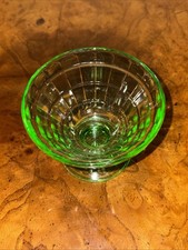 Depression Era Green Uranium Glass Champagne/Tall Sherbet with Etched Floral Band — listing 6