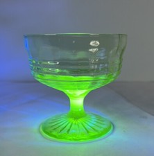 Green Uranium Glass Footed Sherbet Cup, Block Optic Pattern, 3" Tall — listing 2