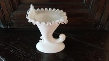 Fenton Custard Silver Crest Cornucopia Vase, 5 inches tall (Uranium Glass) — listing 5