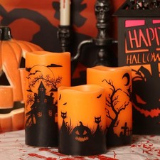 Halloween LED Flameless Candles 3-Piece Set with Spider Web Design — listing 2