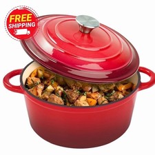 Red Enameled Cast Iron Covered Casserole / Dutch Oven with Loop Handles — listing 4