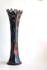 Cobalt Blue Carnival Glass Ruffled Compote with Iridescent Finish