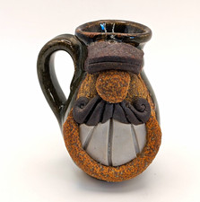 Vintage Hand-Painted Ceramic Relief Pitcher with Figural Boy & Grapevine Motif, Signed 'Bev 1971' — listing 4