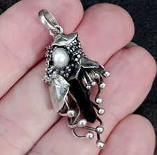 Handcrafted Modernist Pewter Pendant with Spiral, Cabochons and Rune-Style Motif — listing 6